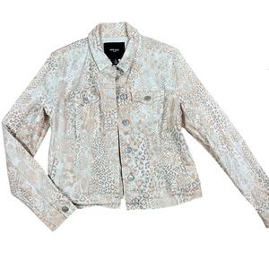 Nine West Small Sarah Jacket Snakeskin Print Cream Ivory Denim Jacket